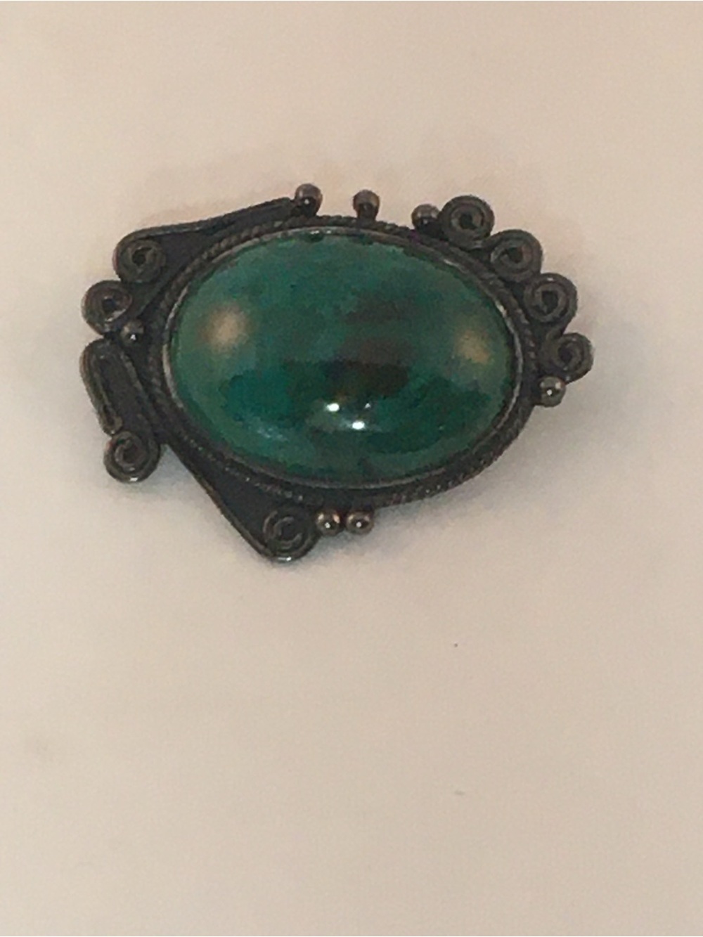 Green Stone Oval Brooch